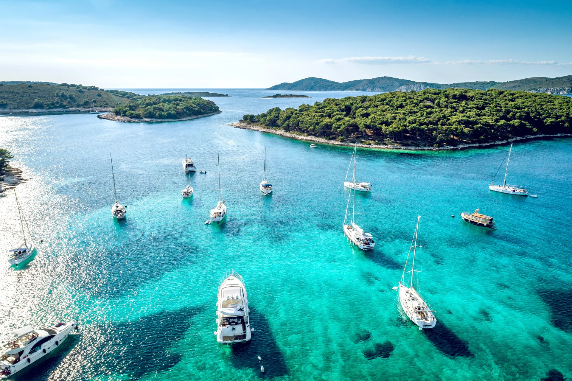 Aerial view of Paklinski Islands in Hvar, Croatia.