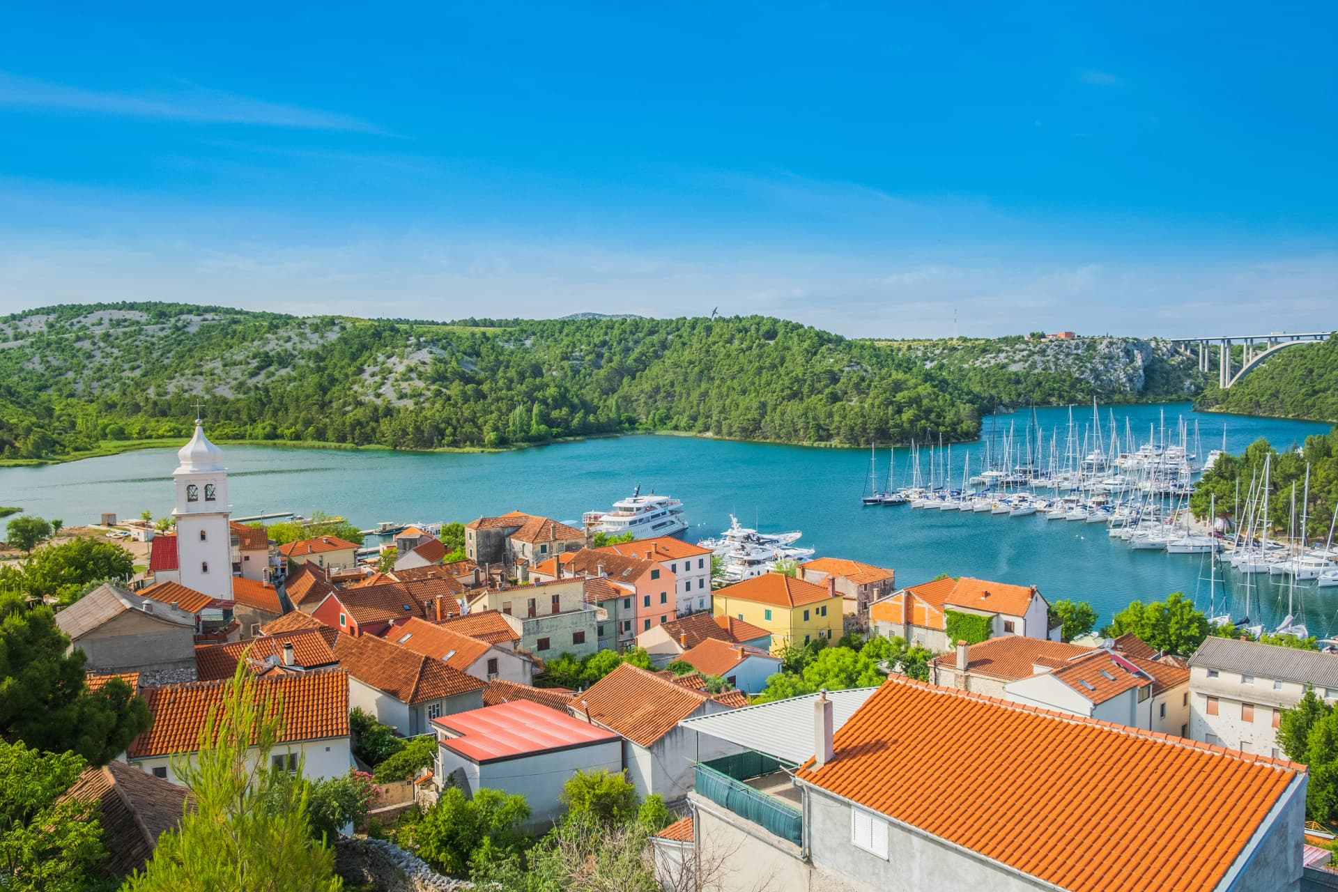 Aerial view of town of Skradin in Dalmatia, Croatia