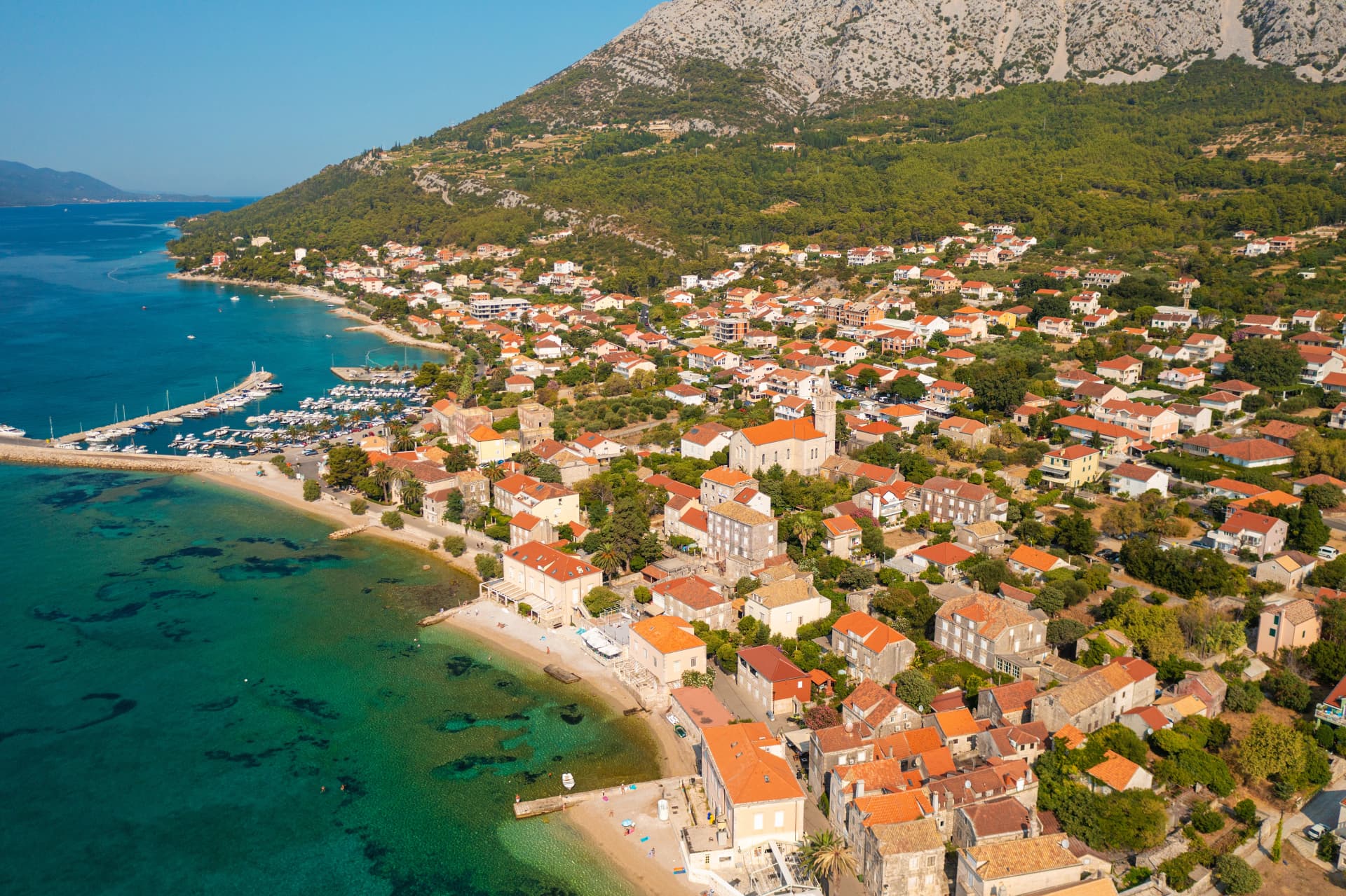Aerial view of Orebić town on Pelješac, Croatia