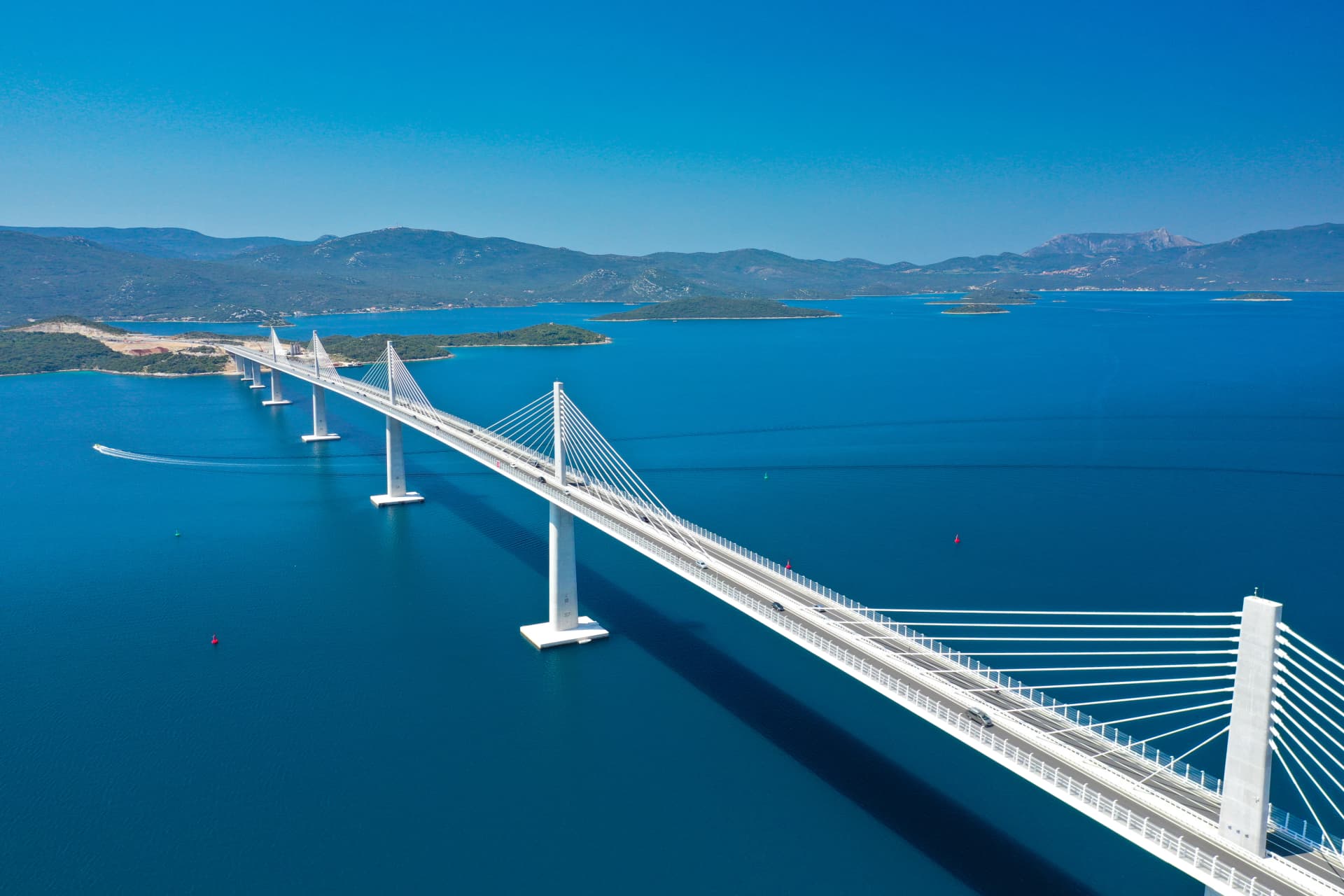 Aerial view of the newly built Pelješac Bridge, Croatia