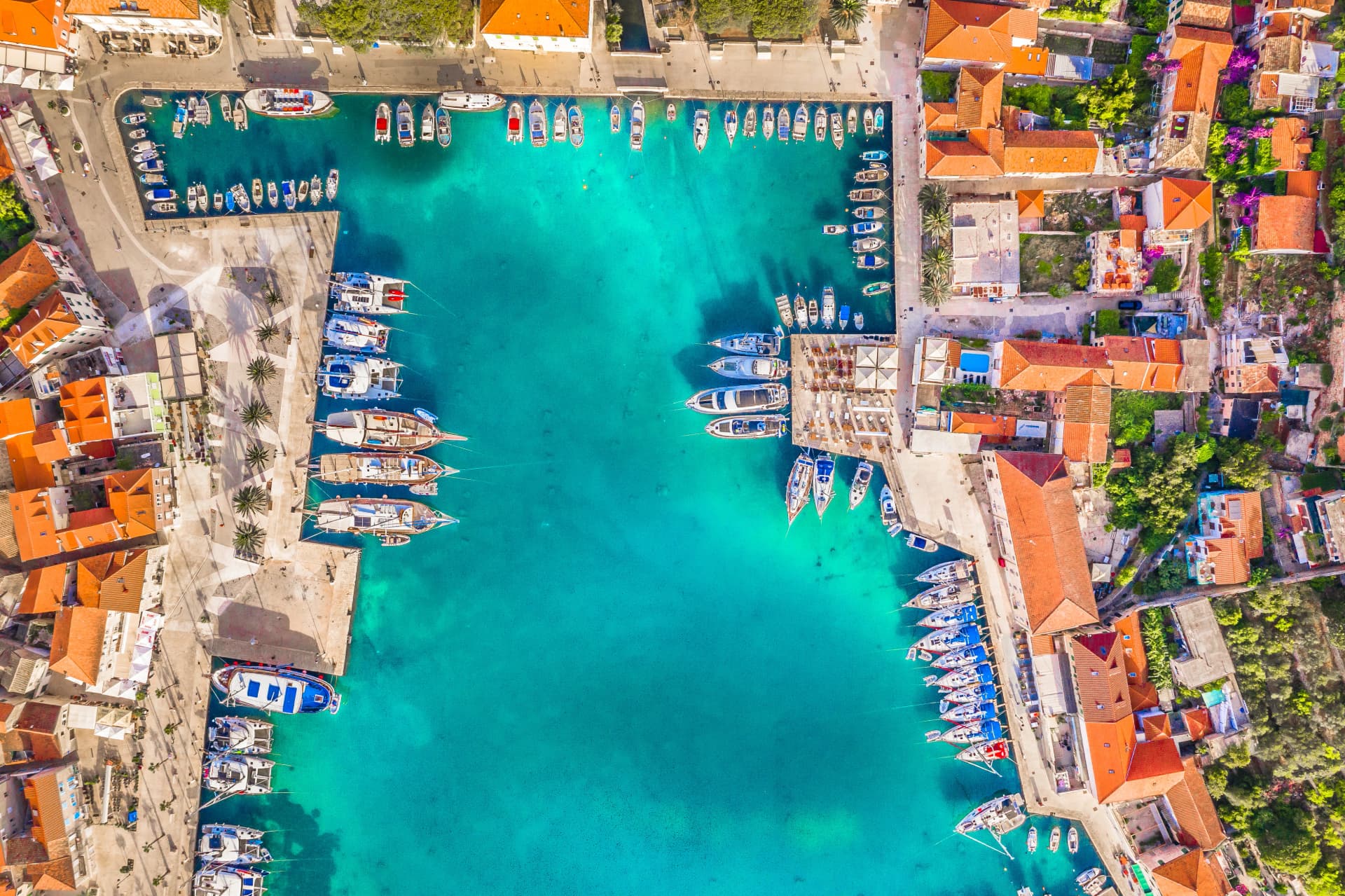 view of the city Jelsa and marble marina in Croatia, Hvar island