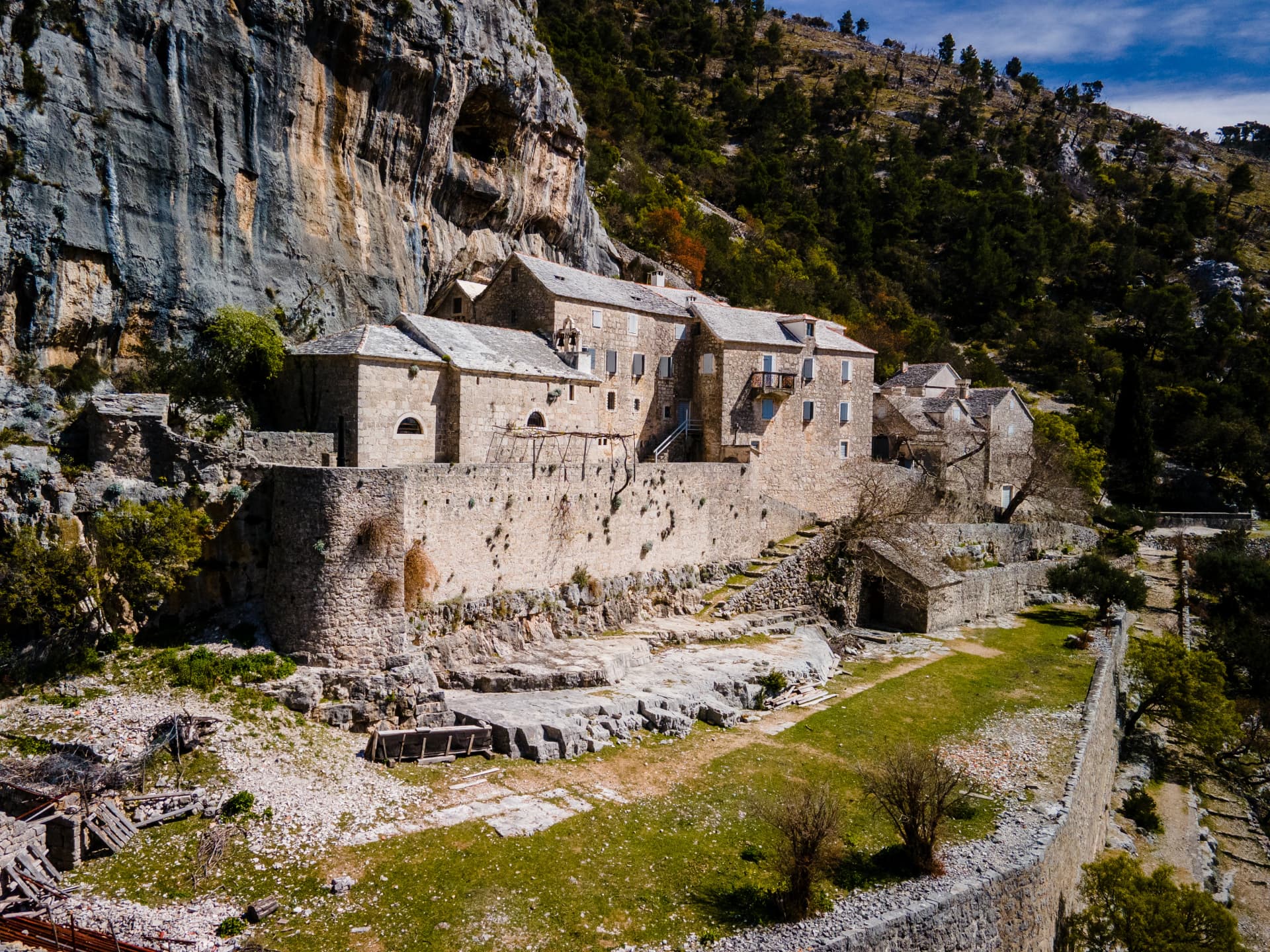 UNESCO world heritage - Blaca hermitage, island Brac (Brač), Croatia. Aeriel view in the summer.